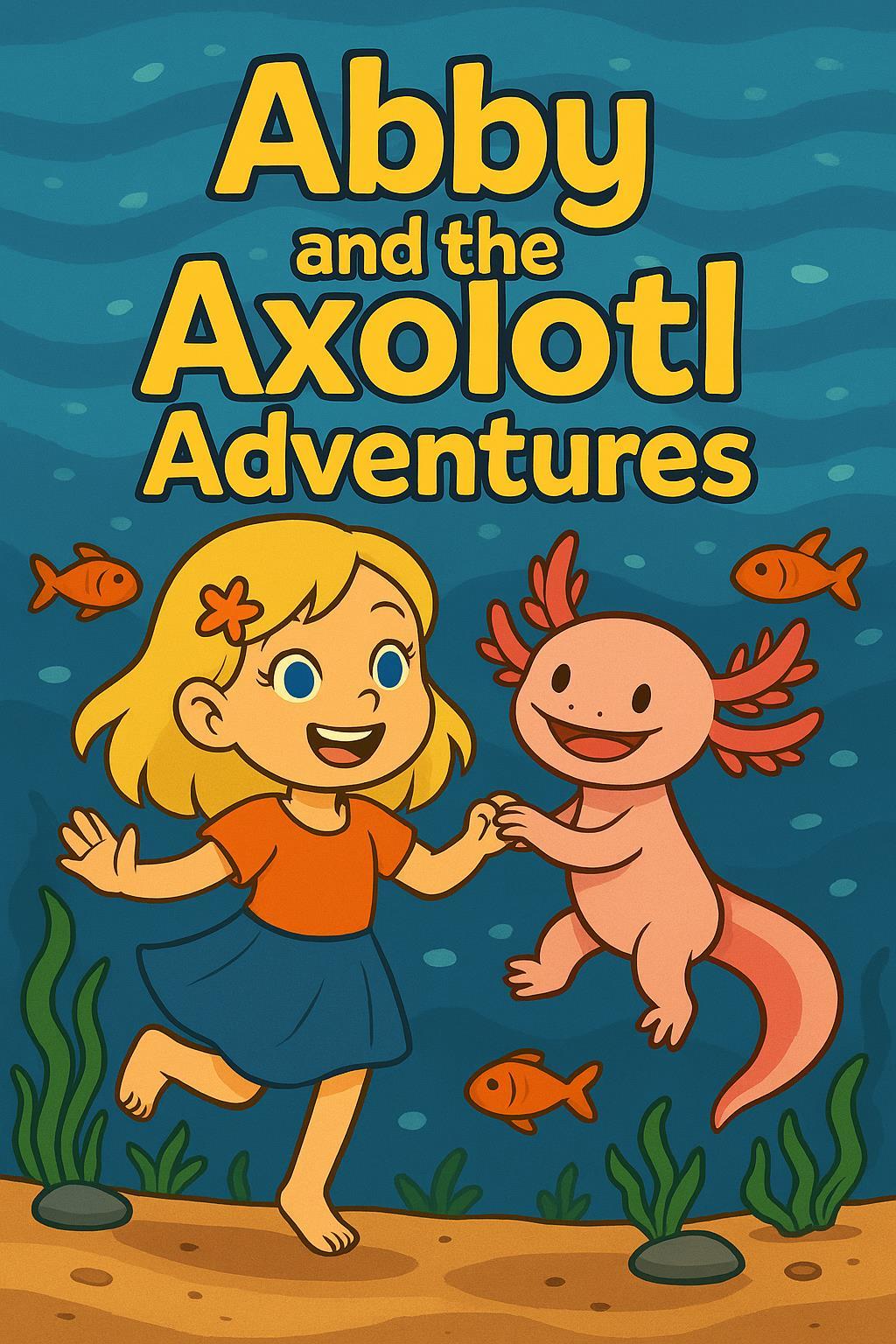 Abby and her smiling pink axolotl swimming together